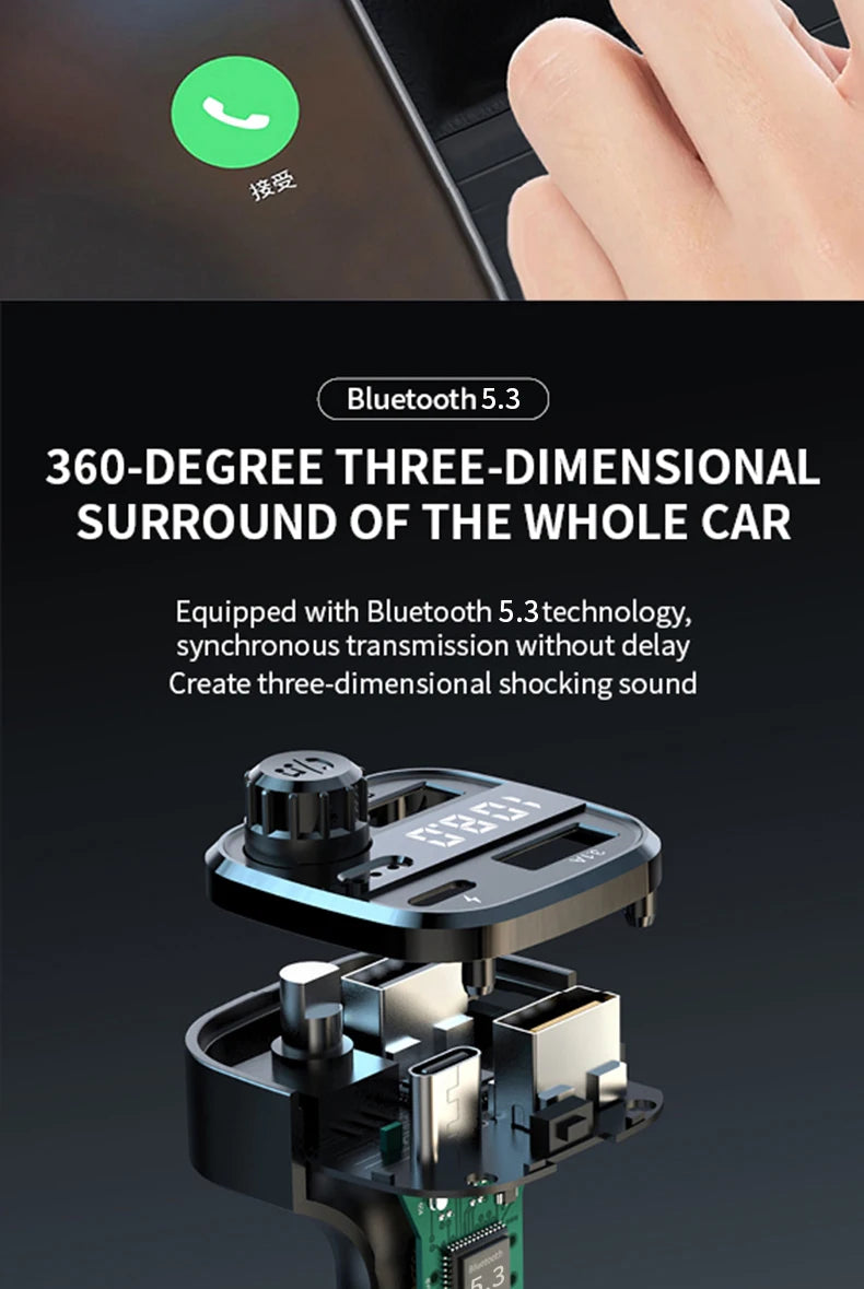 Newest C26 Bluetooth 5.0 FM Transmitter Handsfree Car Radio Modulator MP3 Player USB Super Quick Charge Adapter Car Accessories