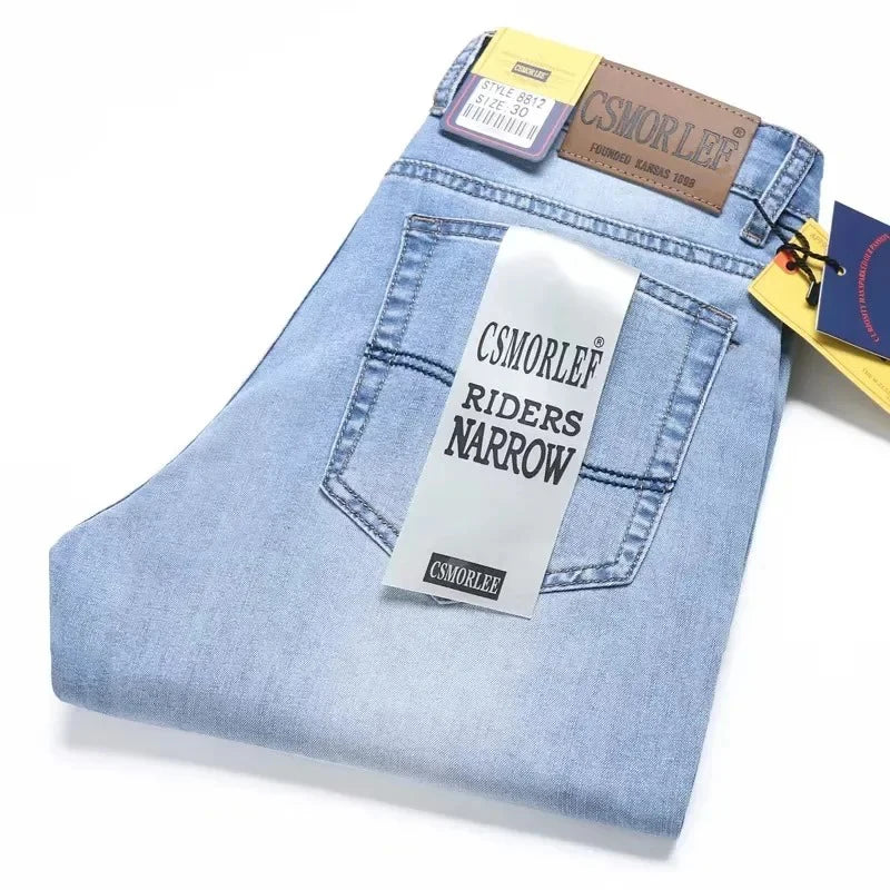 2026 Spring Summer Thin Jeans Classic Style Fashion Stretch Regular Fit Denim Trousers Male Brand Men's Washed Light Blue