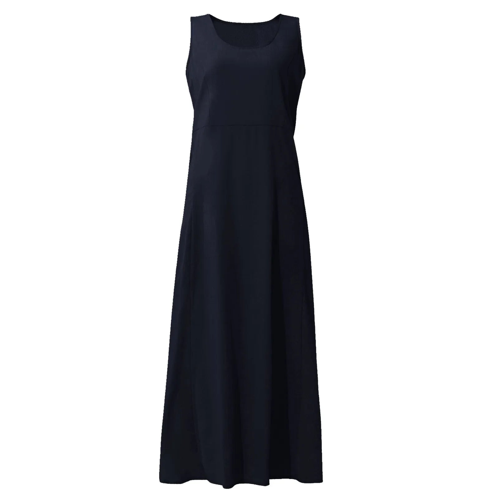 Women Cotton linen dress Fashion Simple beach dresses Solid Color Sleeveless Long skirt With pocket vestidos veranos moda 2024