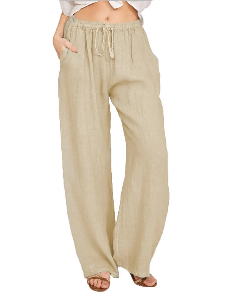 Wide Leg Linen-Blend Casual Pants | Loose Fit Women's Trousers