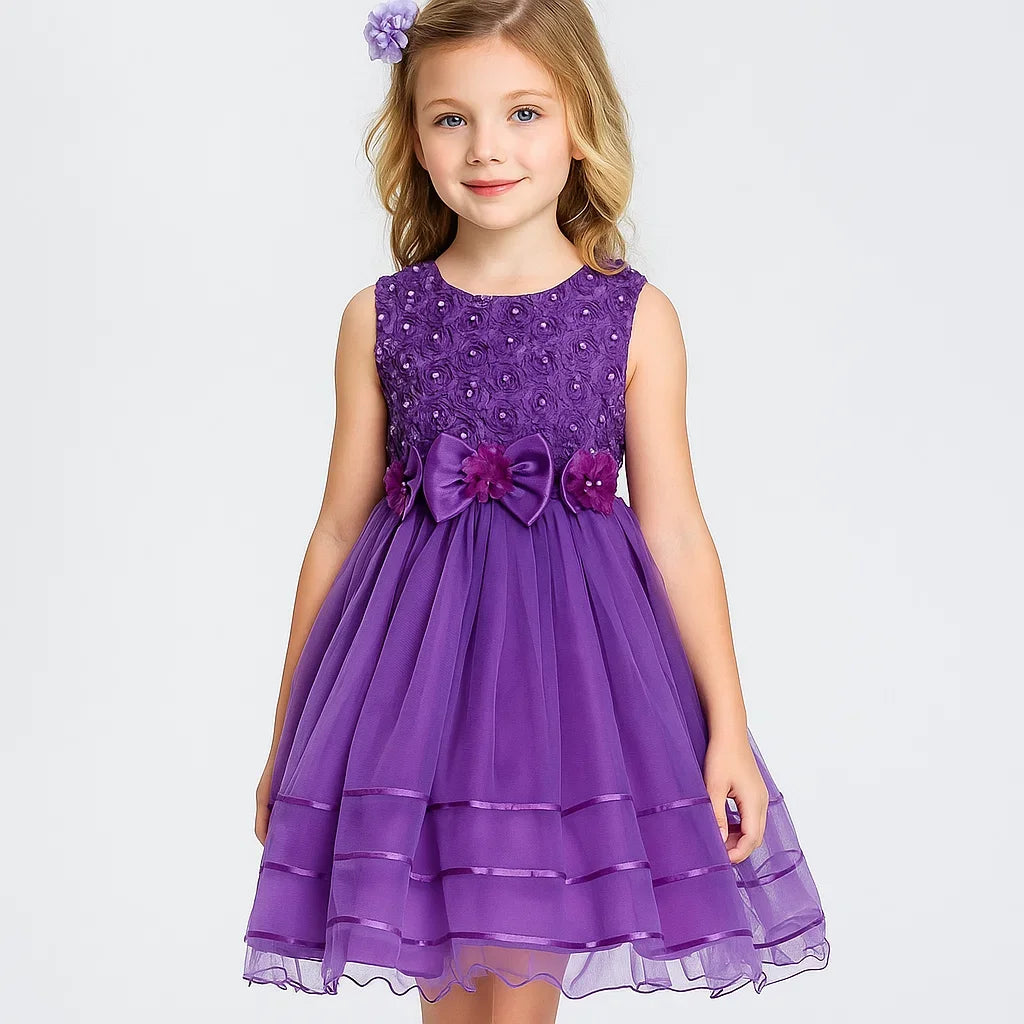 1-9Y Kids Princess Style Girls Dress Mesh Skirt Puffy Children Sleeveless Vest Wedding Party Ceremony Flower Girl Outfit Elegant
