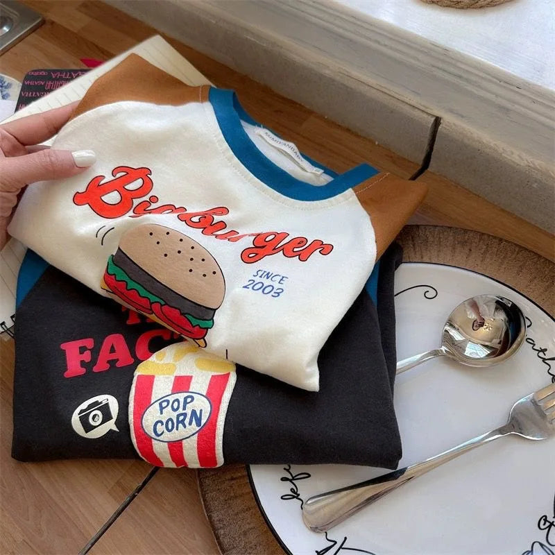 Boys Cartoon Print Cotton T-Shirt - Long Sleeve Raglan Toddler Top