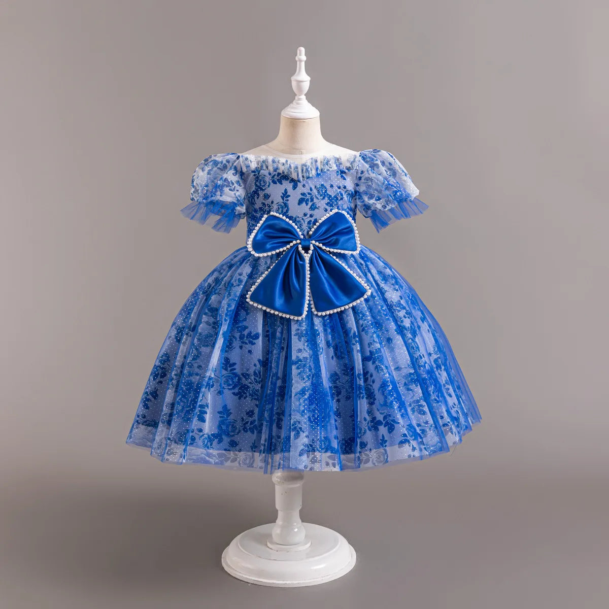 HETISO Princess Dress for Girls Beaded Bow Floral Lace Tulle Tutu Skirt Wedding Birthday Party Prom Gown Ages 2-10