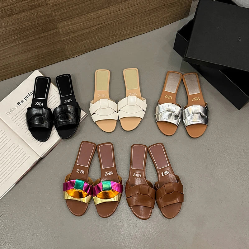 NAZSQ Women's Solid Color Fashion Slides - Summer Casual Flat Slippers