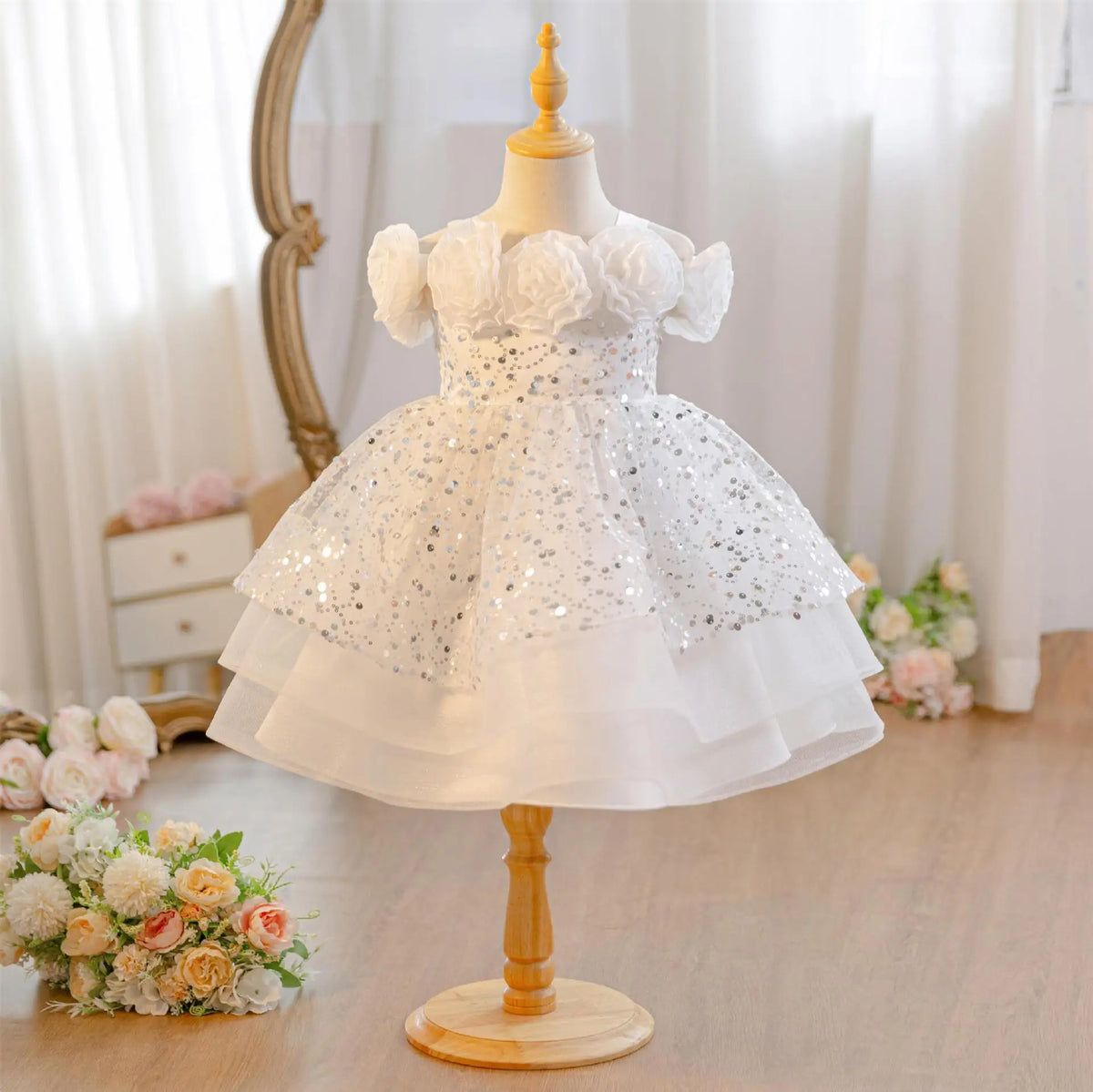 HETISO Flower Girls Sequins Birthday Wedding Party Ball Gowns Kids Child Formal Pageant Holiday Dresses 1-6 Years