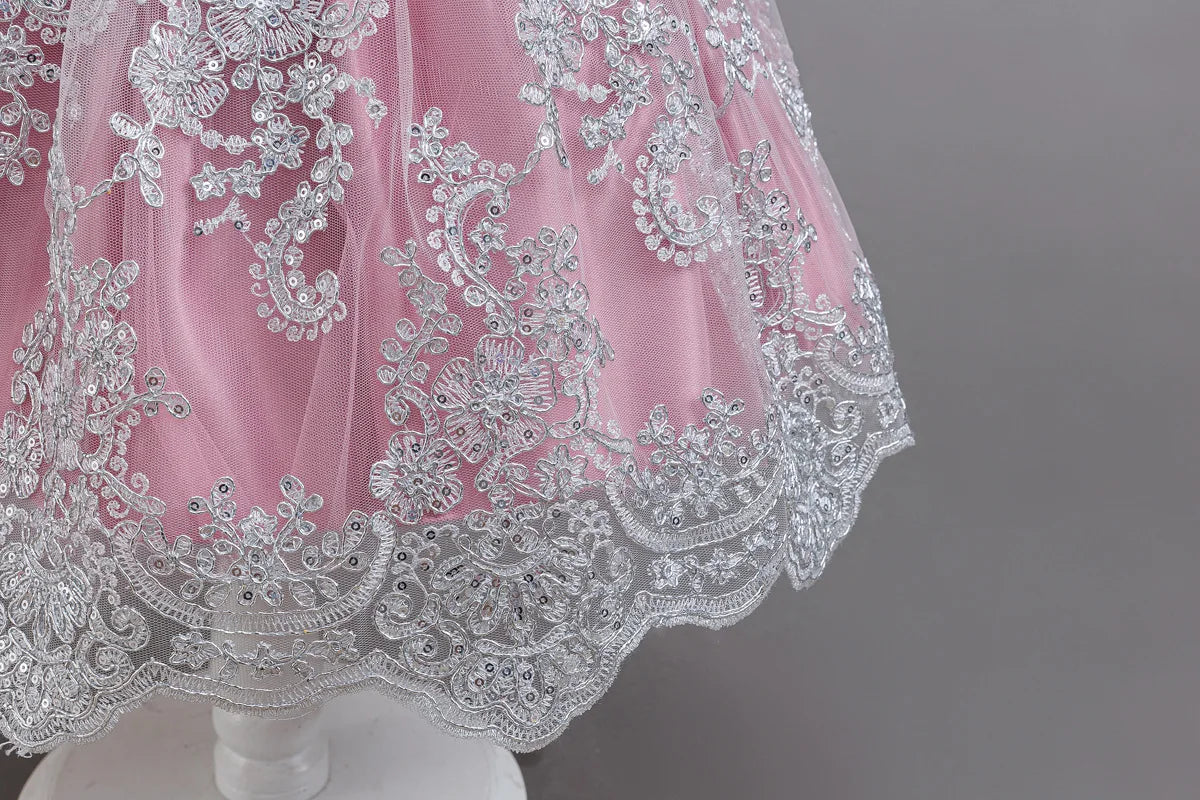 HETISO Children's Dress Princess Embroidery Lace Flower Girls Holiday Party Ball Gown Little Kids Summer Costume 1-6Y
