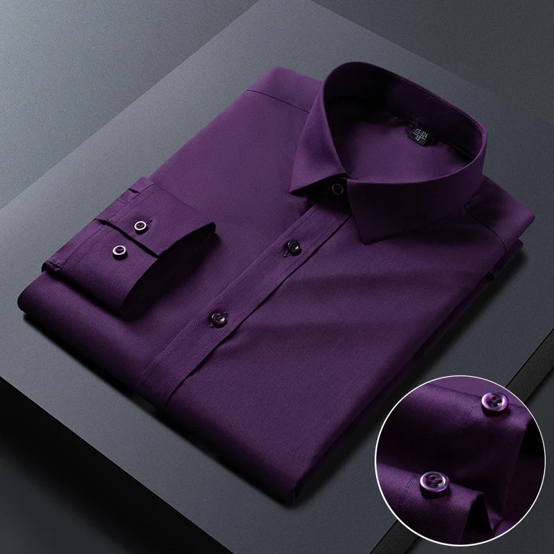 Bamboo Fiber AntiWrinkle Mens Long Sleeve Dress Shirt Slim Fit For Business Professionals