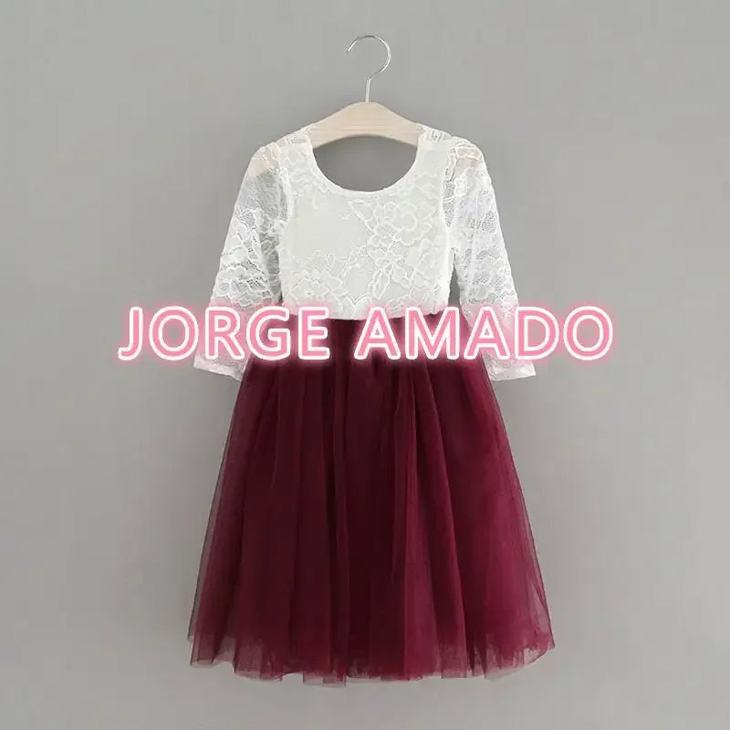 Summer Girl Dress Eyelashes Back Thin Lace Top Flat Skirt Tulle Gauze Princess Dress Children Clothing E15180