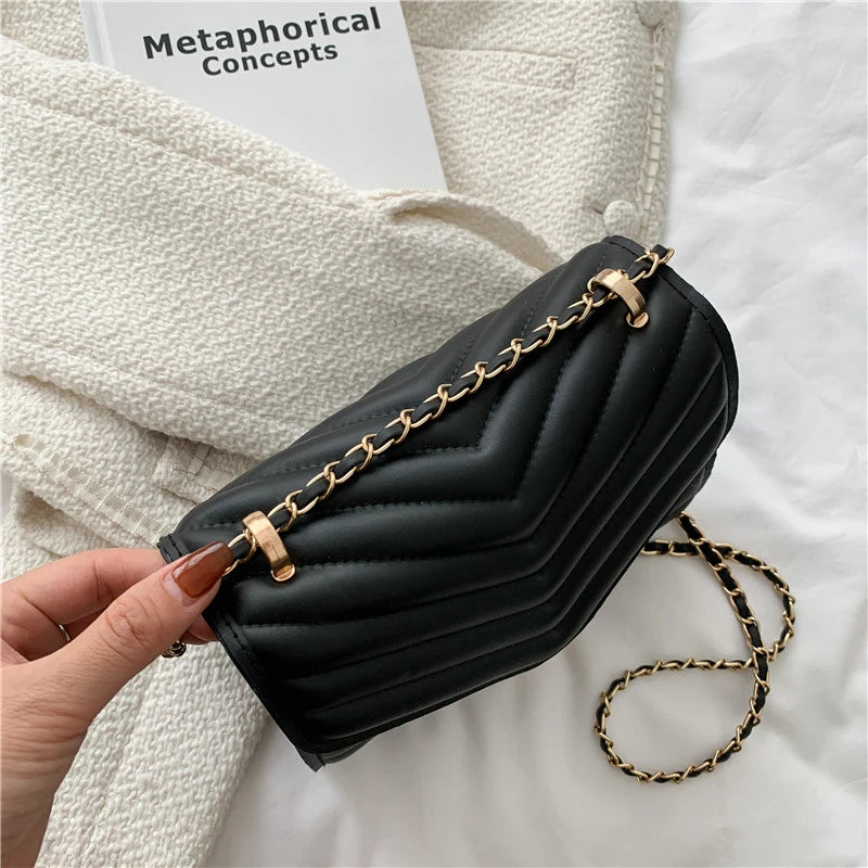 Fashionable Elegant Argyle Quilted Small Square Bag Woven Chain Magnetic Suction Buckle Diagonal Cross Bag Commuter Shoulder Bag