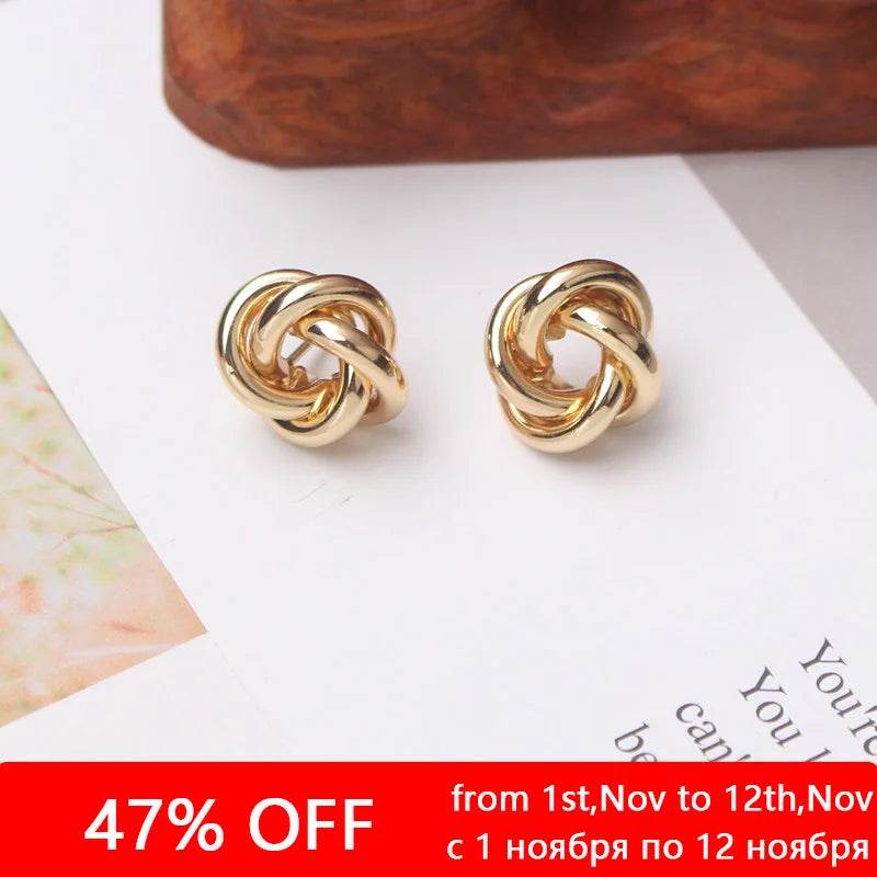 Tiny Metal Stud Earrings For Women'S Gold Color Twist Round Earrings Small Unusual Earrings Boucles D'Oreilles Fashion Jewelry