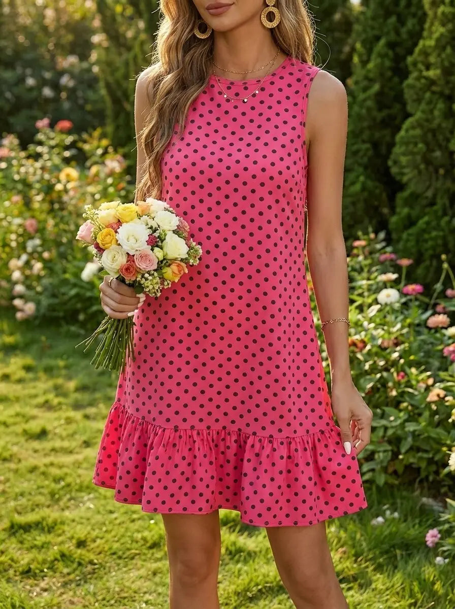 2026 New Western Style Summer Polka Dot Sleeveless Fashion Pear Shape Hip-Covering Dress Plus Size Sweet Girl Statement Dress