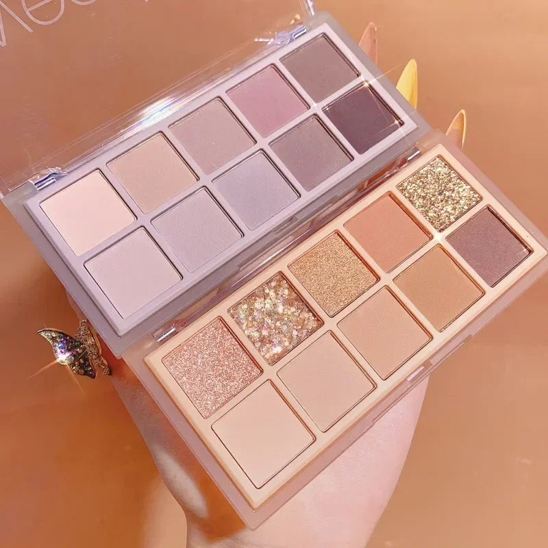10 Colors Eye Shadow Palette Glitter Pearly Eyeshadow Nude Shiny Long Lasting Waterproof Charming Eyes Make Up Palette Cosmetics