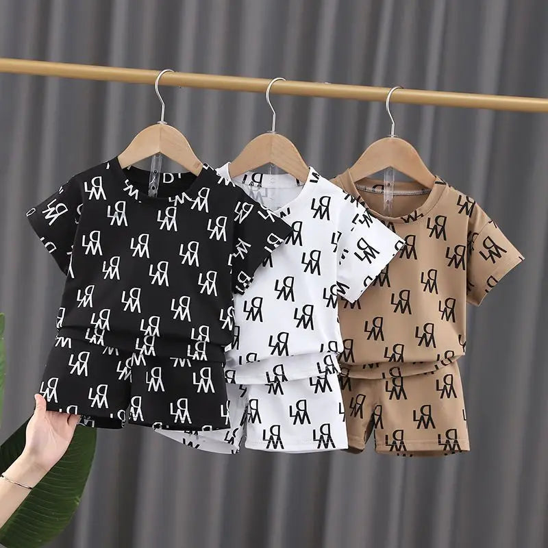 2026 Summer New Style Children'S Boys' Suit Casual Fashion Trendy Stylish Two-Piece Set Short-Sleeve Top Trendy