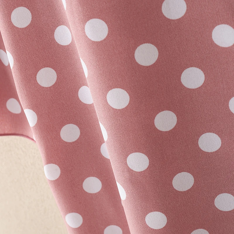 ZANZEA Summer Elegant Lapel Neck Short Sleeve Sundress Polka Dots Printed Women Dress Stylish Casual Holiday Beach Midi Dresses