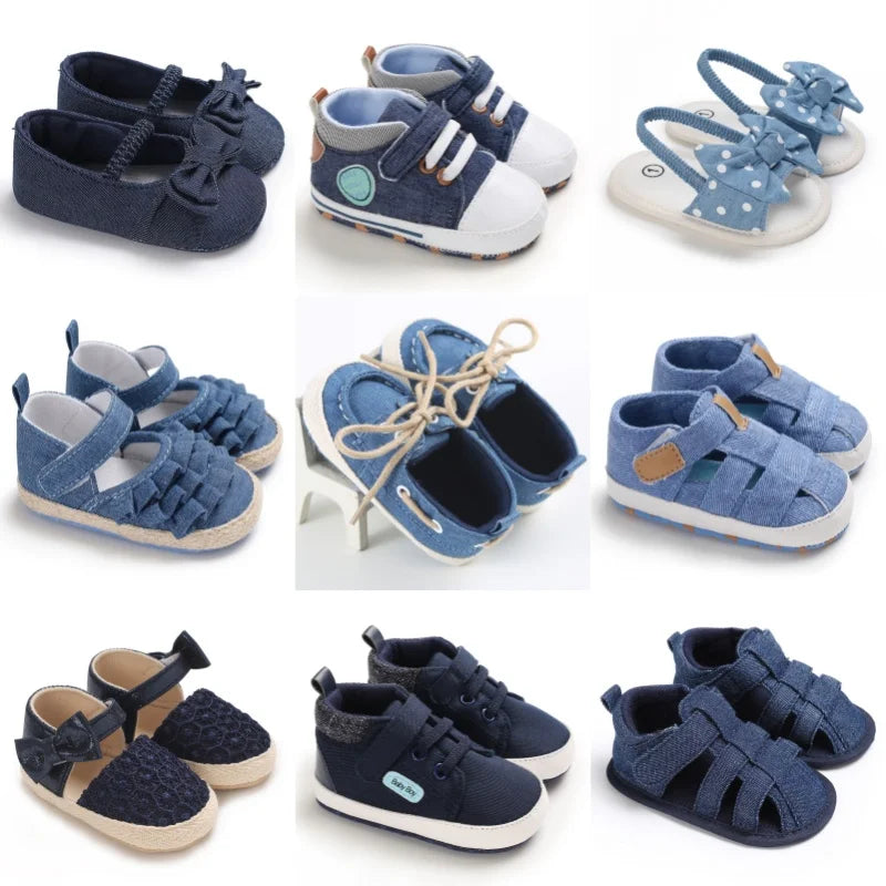 Four Season Blue Main Picture Comfortable and Lightweight Walking Shoes 0-12 Months Soft Sole Anti Slip Crawling Shoes