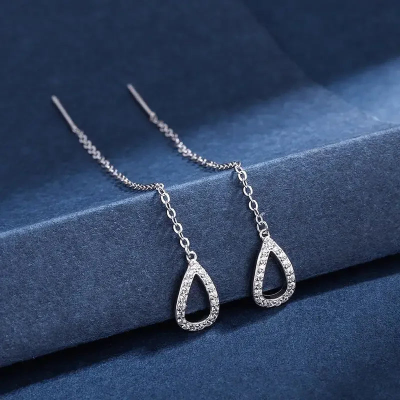 Rose Gold Threader Drop Earrings for Women Long Hanging Zircon Crystal Piercing Jewelry