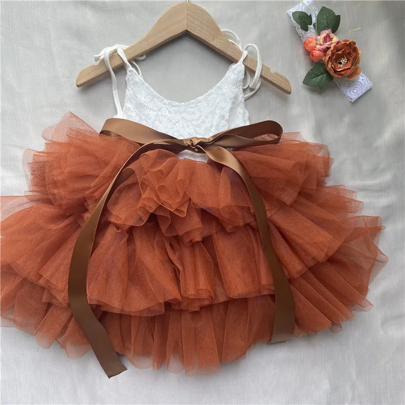 New Born Baby Girls Birthday Dress for Kids Flowers Girls Party Tutus Costume Belt Headband 3pcs Outfit Set Princess Vestidos
