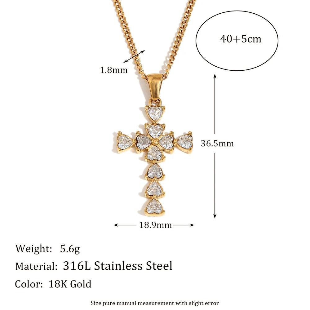 E.B.Belle Fashion Style Luxury Clear Zircon Cross Series Pendant Necklace 18K Gold Plated Stainless Steel Women'S Jewelry
