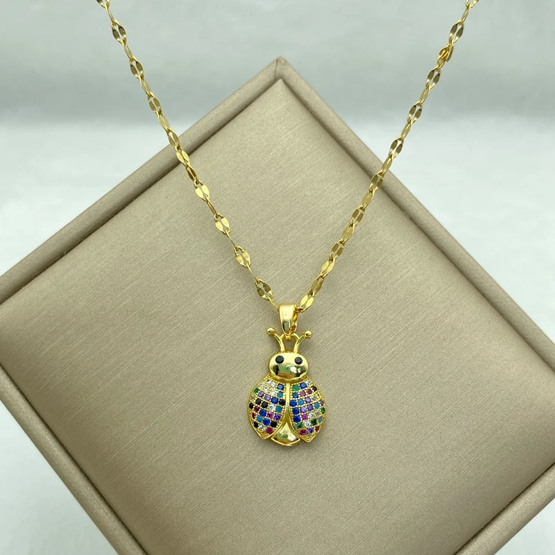 18K Gold Plated Stainless Steel Necklace for Women Copper Pendant Necklace Gold Plated Heart Butterfly Zircon Jewelry