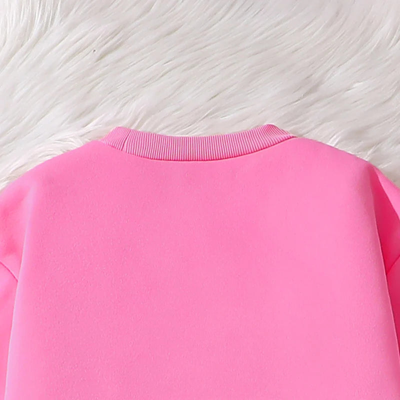 Children‘s Autumn Winter Warm Clothes Sets For Girls Solid Color Heart Print Top And Pants Daily Causal Sports Loose Lounge Wear