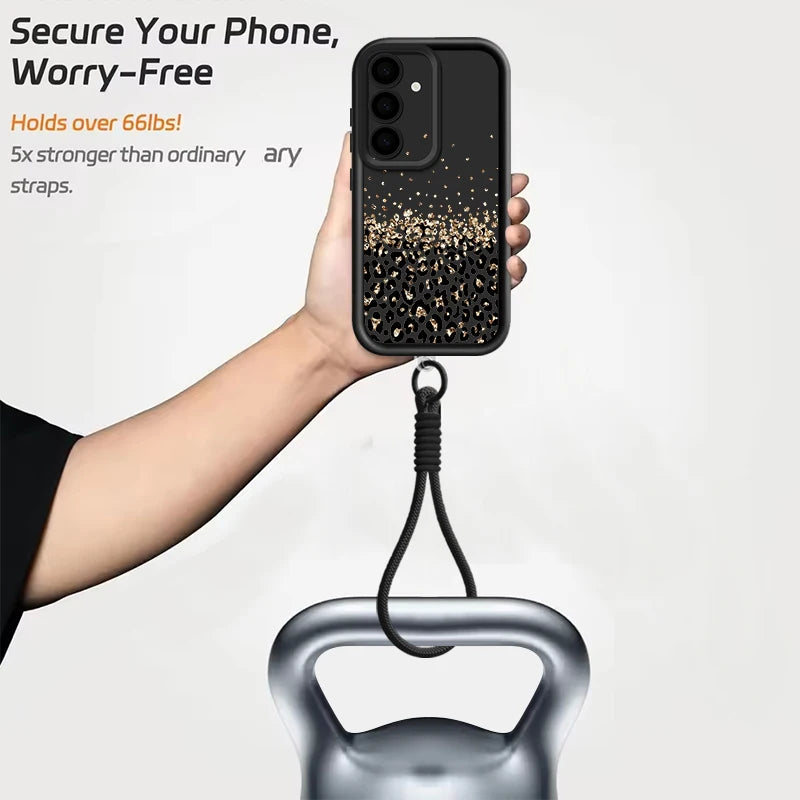 Leopard Print Wrist Lanyard Phone Case For Samsung Galaxy S26 S24 S25 Ultra S23 S25 FE A57 A17 A56 A16 A37 A55 A15 A25 TPU Cover