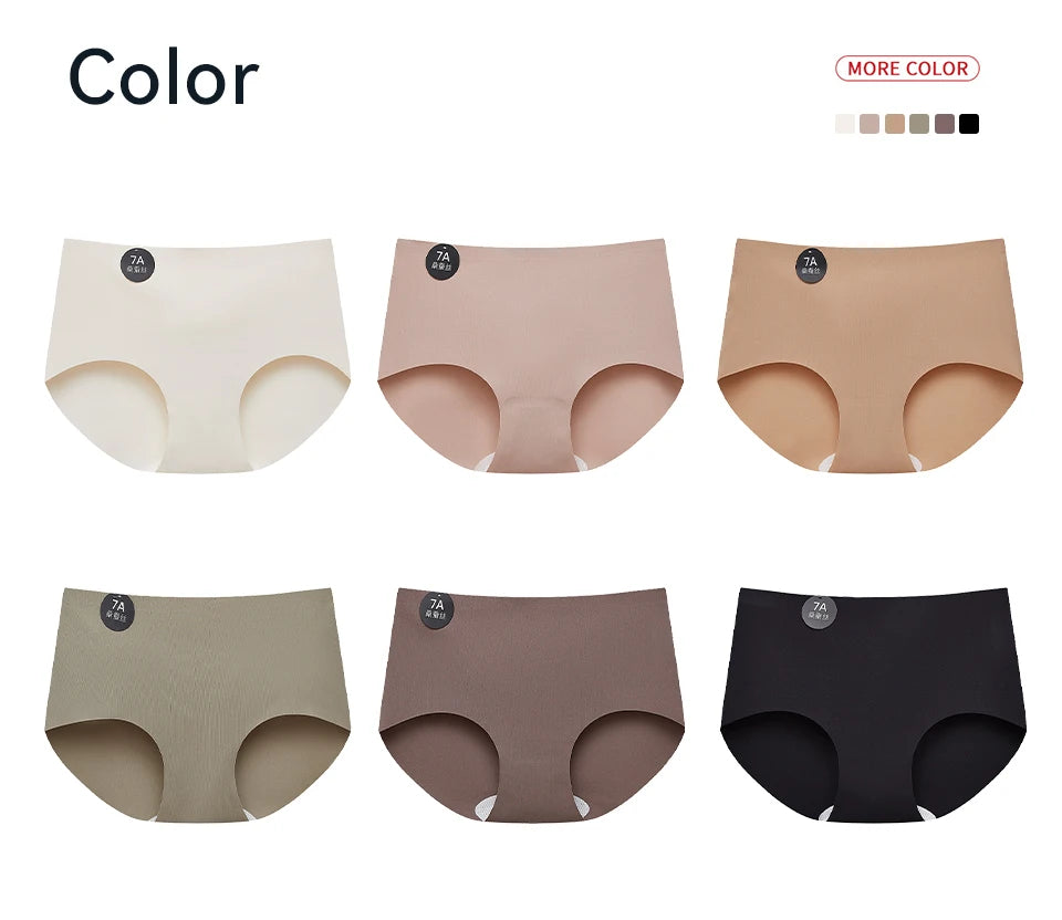 Falllsweet 4Pcs Women Seamless Silk Panties Soft Thin Female Underwear Sexy Mid-Rise Briefs Ice Silk Underpants Lingerie M-2XL