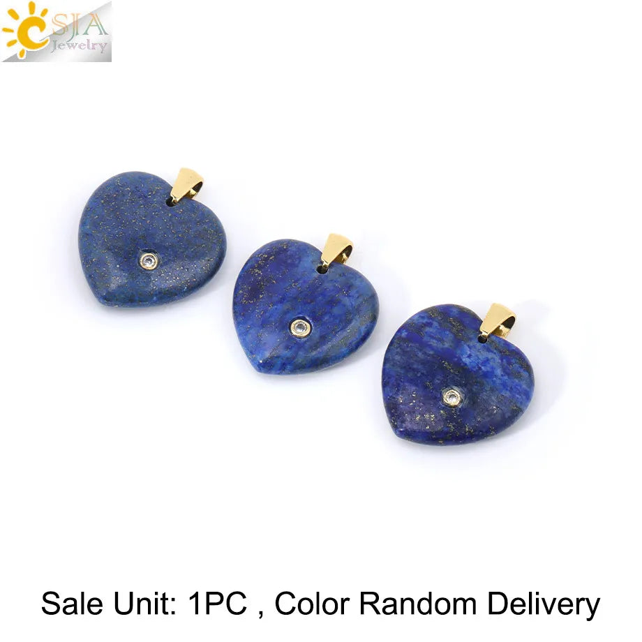 Csja Stainless Steel Heart Pendant Necklace With Natural Stone Amethyst Rose Quartz Crystal For Women DIY Jewelry Makers