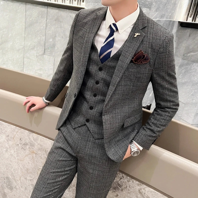 Men's Slim Fit Three Piece Suit Set by Banquet Blaze All In One Formal Wedding Banquet Wear for Stylish Men