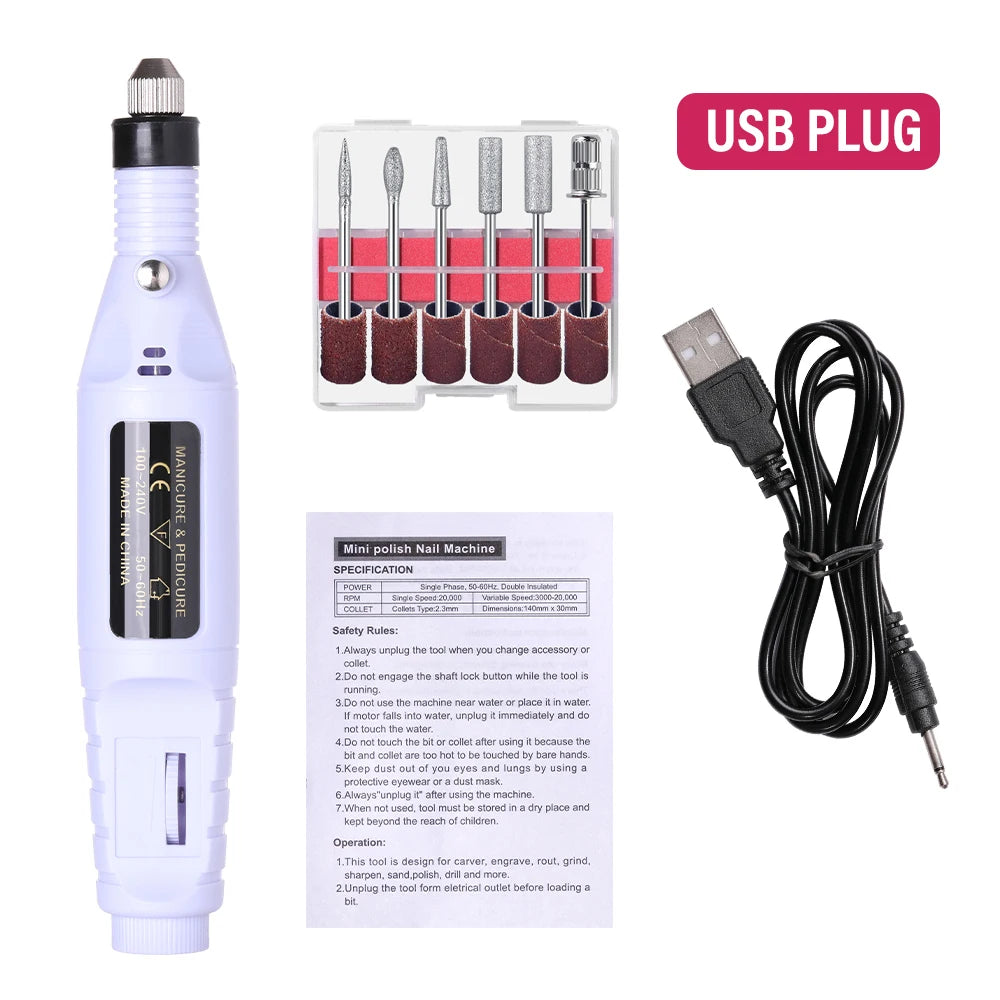 LULAA Portable Electric Nail Drill Machine Set Gel Polish Remover Dead Skin Nail Polishing Tools Kit Sander Nails Accessories