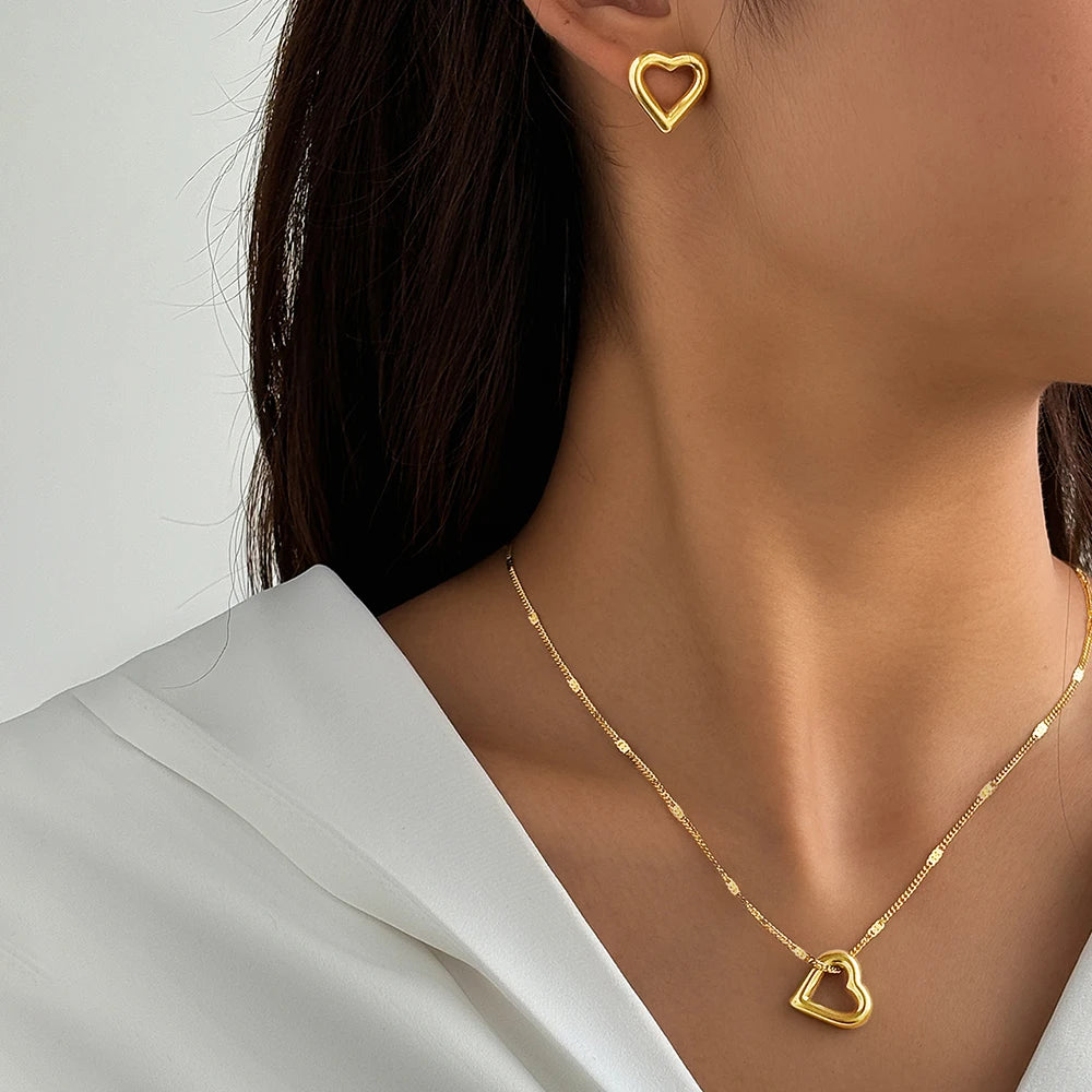 Woiwoi Stainless Steel Jewelry Set Necklace And Earrings With New Romantic Love Pendant Minimalist Women'S'S Jewelry Set