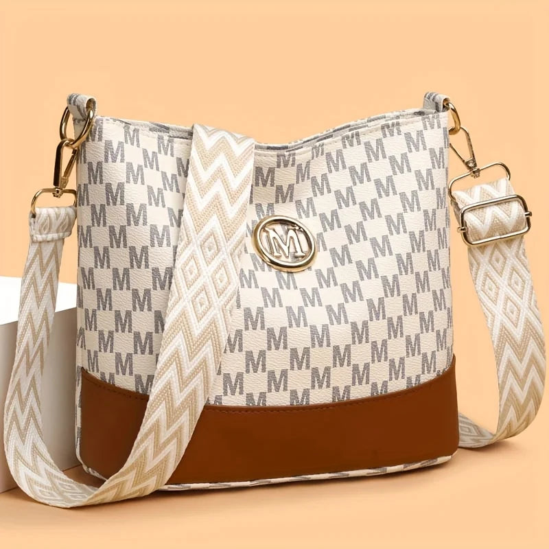 Elegant Women's Crossbody Bag with "M" Badge, Multi-Pocket Design, Adjustable Shoulder Strap, Perfect Gift for Women
