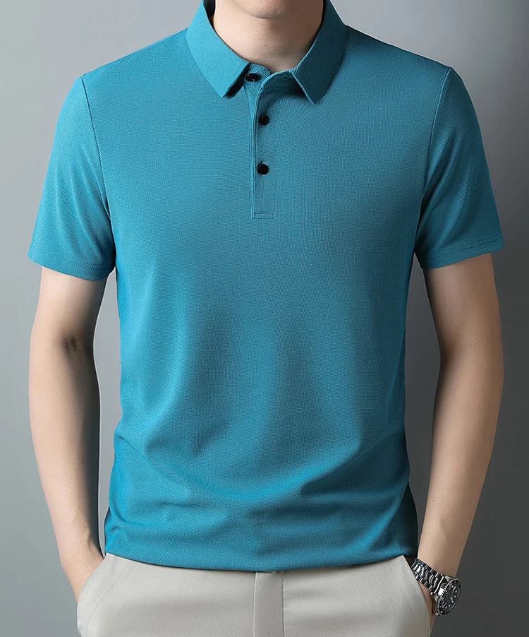 New Men's Casual Waffle Short Sleeve Polo Shirt Fashion Solid Color Top