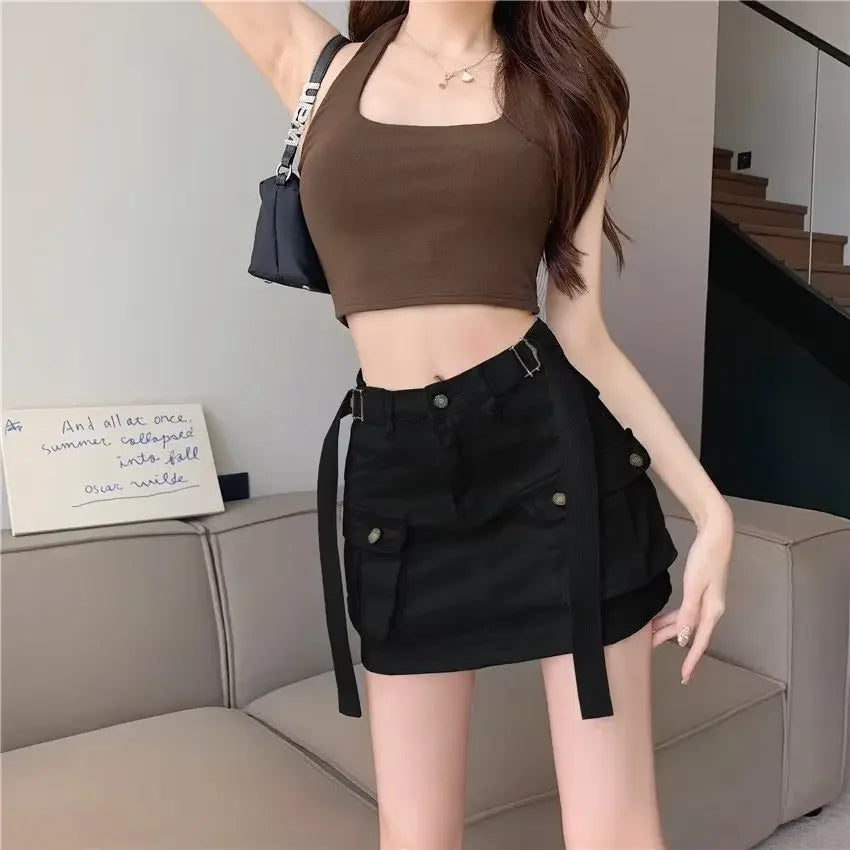 High-Waisted Mini Dress Denim Skirt Women's Summer Workwear A- Line Bodycon Skirt Trendy Semi-Pants Skirt