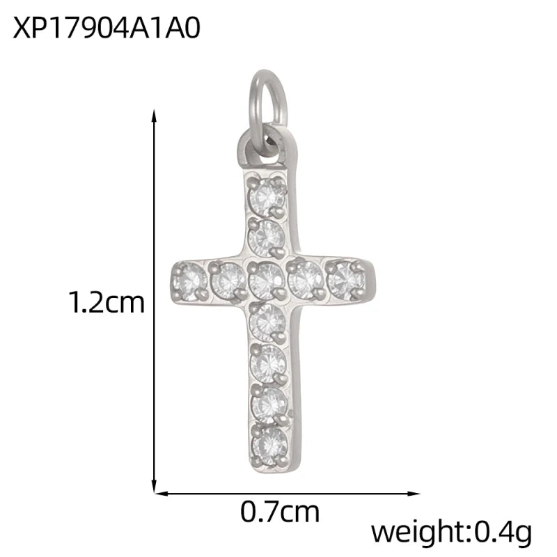Jesus Cross Pendant Charm Set Unisex Three Pack Colorful Stainless Steel Cubic Zirconia DIY Jewelry
