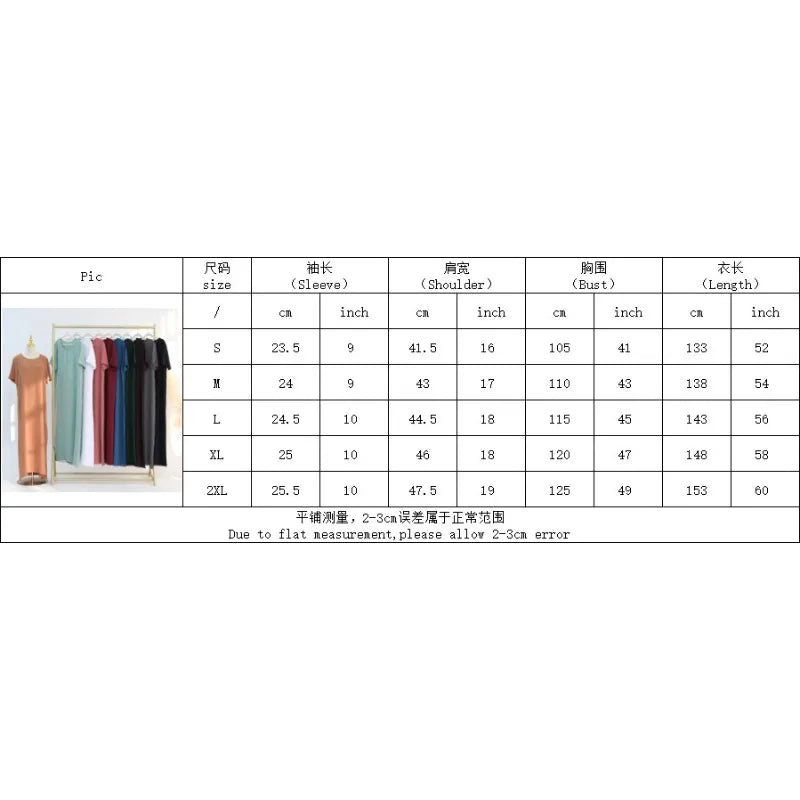 Modest Short Sleeve Women Inner Dress Basic Abaya Muslim Eid Ramadan Round Neck Maxi Loose Casual Long Versatile Fashion Kimono