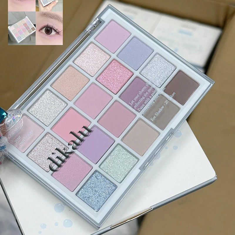 DIKALU 20-Color Korean Low Saturation Eyeshadow Tray Matte Waterproof Brown Pink Eye Shadow Palette Long-lasting Daily Makeup