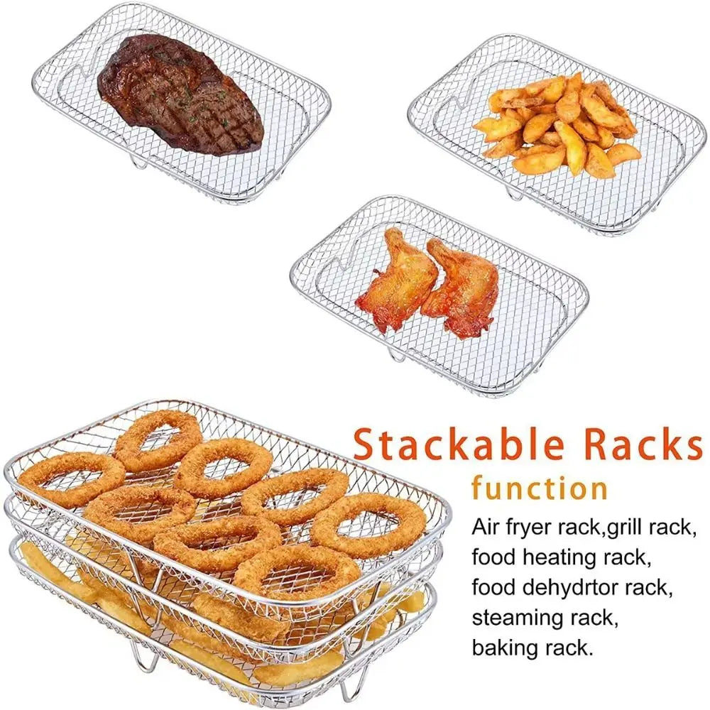 Cesta para asar de acero inoxidable antiadherente Bandeja para freidora de aire Rejilla de alambre Rejilla para freidora de aire Cesta apilable para asar Accesorios de cocina