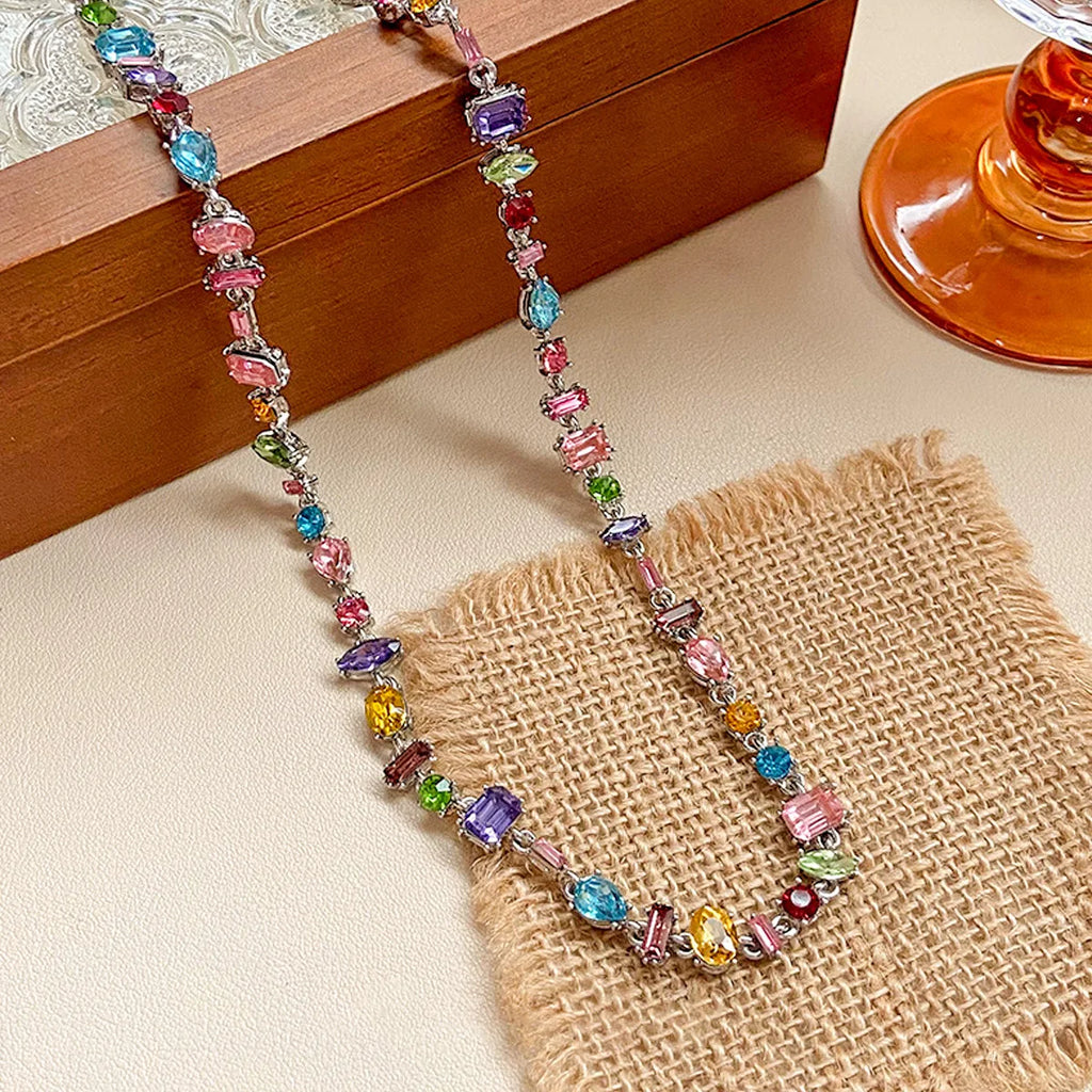 2026 Colorful Crystal Necklace Bracelet Chain Jewelry Set for Women Elegant Clavicle Chain Irregular Zircon Party Gift for Women