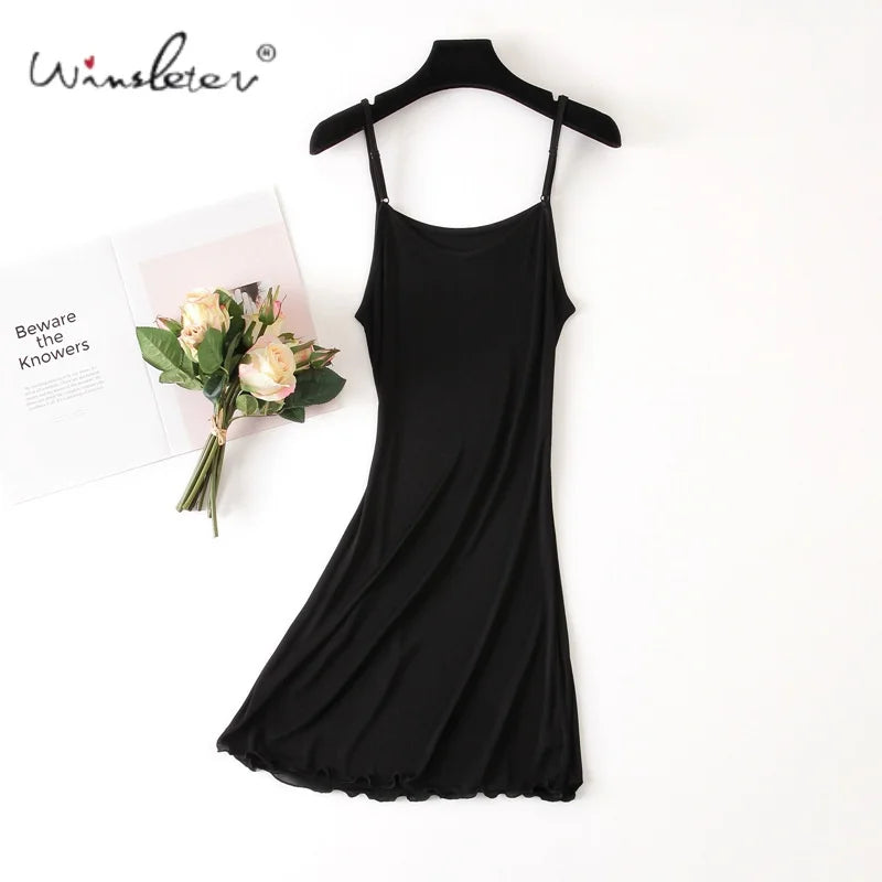 Winsleter, 23%Silk 77%Viscose Petticoat, Women Intimates Sexy Slip Dress, Solid Minimalist Nightgown Skirt 2026 Spring P62942JF