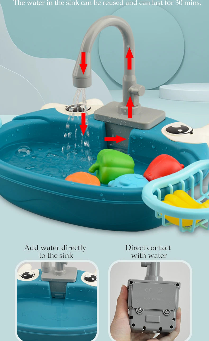 Juguetes de lavavajillas para fregadero de cocina, juguete de fregadero de cocina para niños pequeños, sistema de ciclo de agua automático eléctrico, regalos de juguete para niños