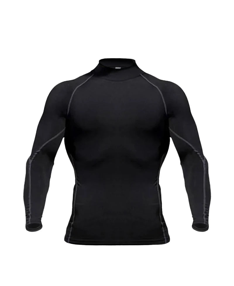 Turtleneck Gym Compression Long Sleeve Workout Shirt Men Bodybuilding Tight Running Sportwear Fitness Mens Sports Shirt