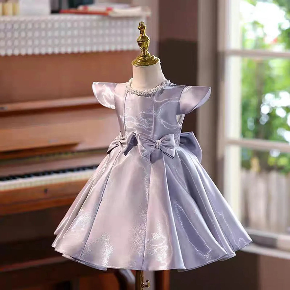 Dreamy Vow J764 Elegant Purple Baby Girl Dress With Bow Satin for Kids Wedding Birthday Party Spring Knee Length Ball Gown