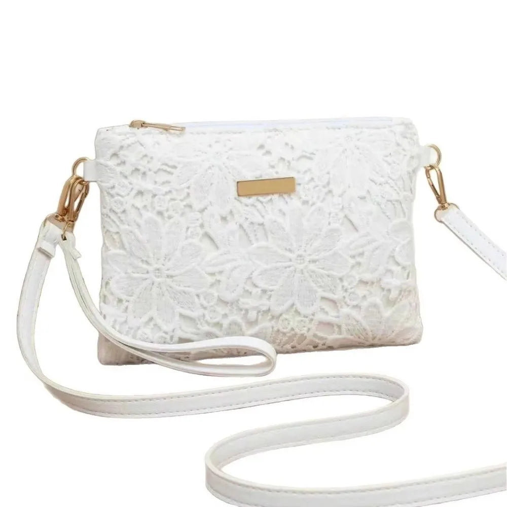 Casual Lace Shoulder Bag Floral Printed Hollow Crossbody Bag Soft Small Square Bag Tote Purse Handbag