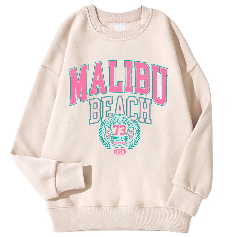 New York California Malibu Letter Sweatshirts Winter Women'S Casual Loose Hoodie Fleece Warm Crewneck Pullover Comfortable Clothes