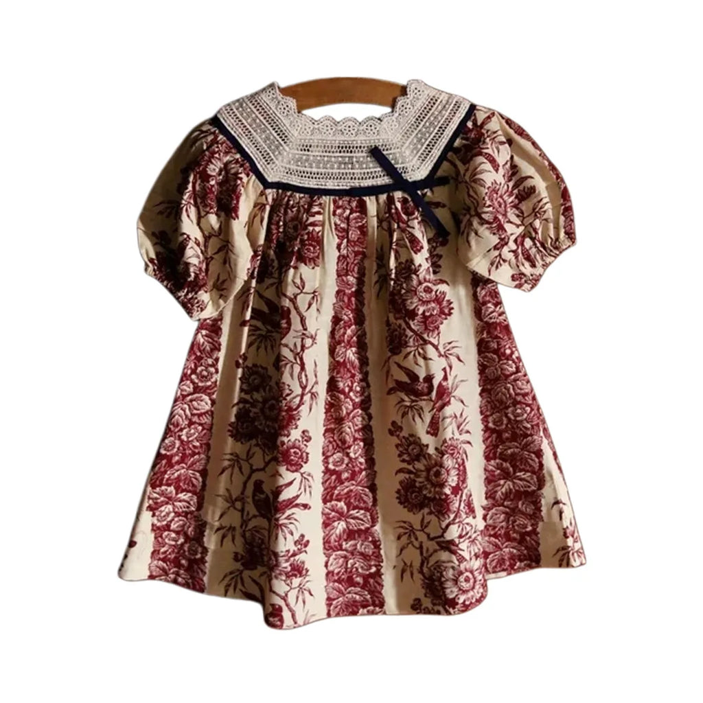 Children's Dress 2026 Summer New Product BD Girls Pastoral Embroidery Wrap Bubble Sleeve Shirt Skirt Princess Dress