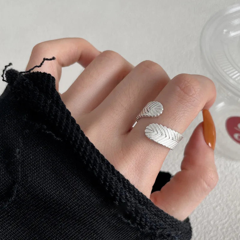 Panjbj 925 Sterling Silver Lines Ring For Women'S Jewelry Finger Adjustable Open Vintage For Birthday Dropship