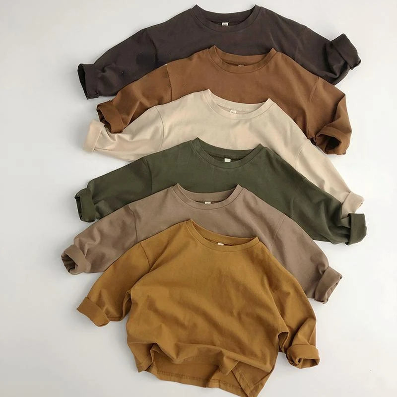 Autumn New Solid Color Children's Cotton T-shirt Long Sleeved Boys and Girls Top Fashion Children's Wear Baby T-shirt