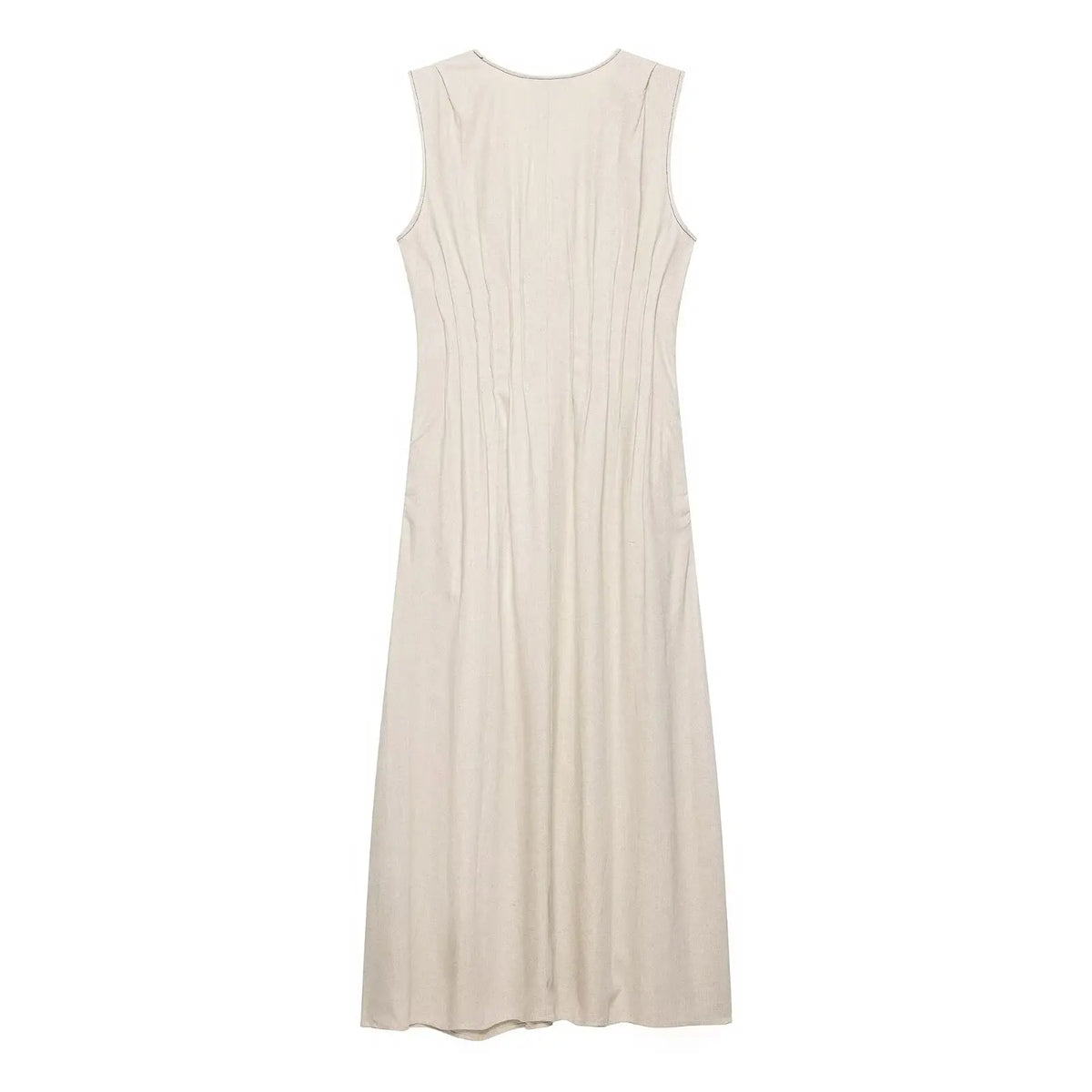 Slimming Sleeveless Pleated A-Line Dress High Waist V-Neck Street Style Casual Commute Dress for Women Fashionable Simple Chic