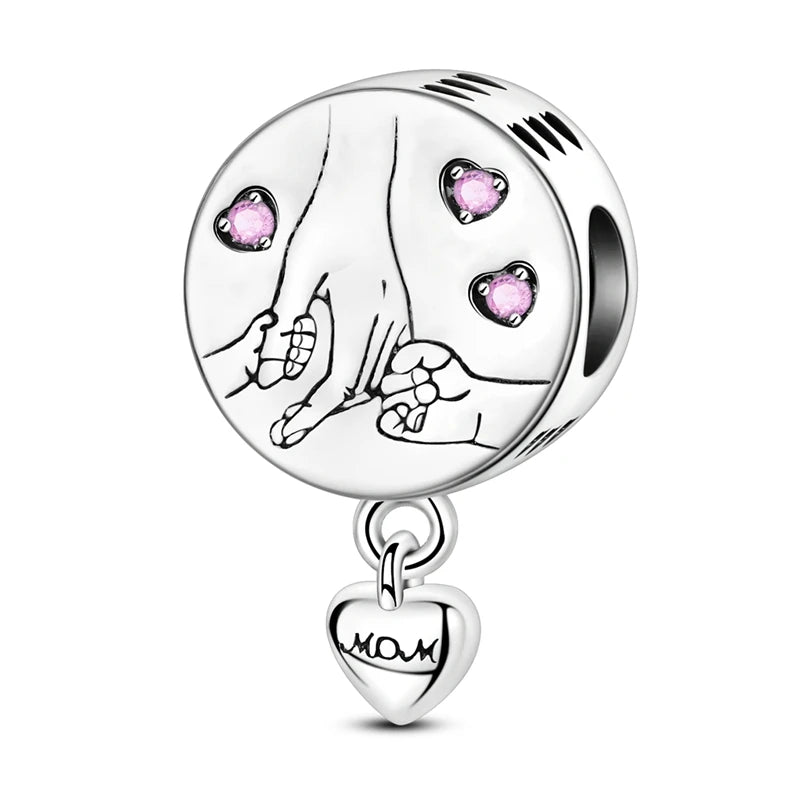 925 Sterling Silver Heart Charm Bead With Zircon Accent, GDTC Certified Fine Jewelry Gift For DIY Bracelet Makers