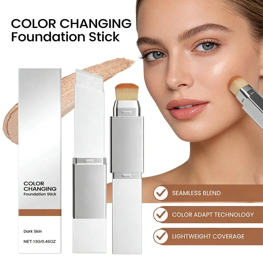 Flawless Color Changing Foundation Stick 2 in 1 Make-Up Stick Lightweight Creamy Formula Natural Matte Finish Buildable Coverage